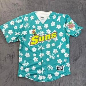 Vintage 2001 Jacksonville Suns Buffett Night Teal Hawaiian Baseball Jersey XL